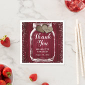 Serviette En Papier Mason Jar Deux Coeurs Bourgogne Merci Mariage (En situation)