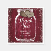 Serviette En Papier Mason Jar Deux Coeurs Bourgogne Merci Mariage (Devant)
