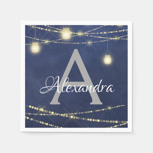 Serviette En Papier Mason Jar et String Lights Monogramme Anniversaire (Devant)