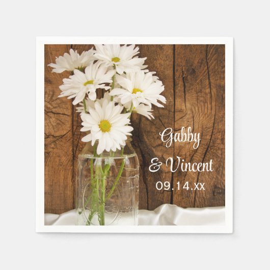 Serviette En Papier Mason Jar et White Daisies Barn Mariage (Devant)
