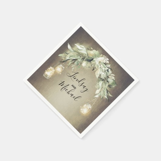 Serviette En Papier Mason Jar Lumières et verdure Mariage rustique (Coin)