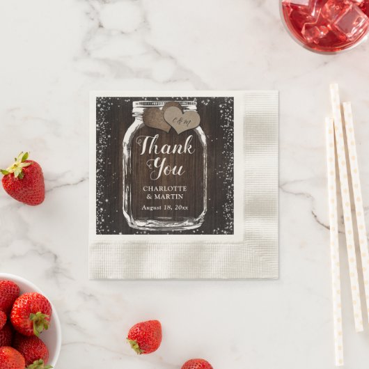 Serviette En Papier Mason Jar rustique Pays Bois Mariage Merci  (En situation)