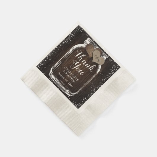 Serviette En Papier Mason Jar rustique Pays Bois Mariage Merci  (Coin)