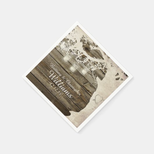 Serviette En Papier Mason Jar String Lights Arbre Grange Bois Naples (Coin)