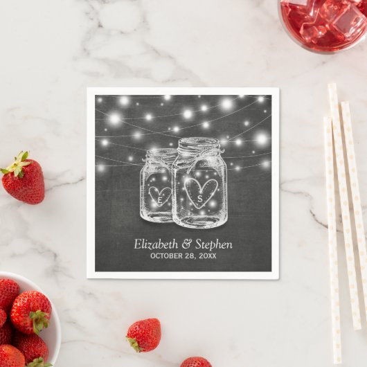 Serviette En Papier Mason Jar String Lights Chalkboard Wedding shower (En situation)