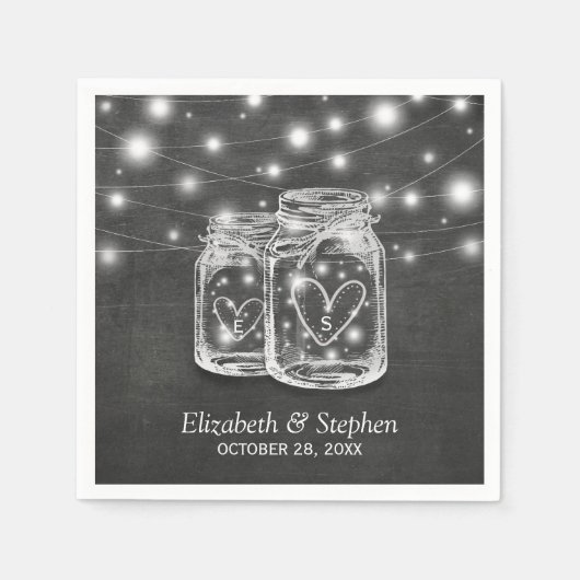 Serviette En Papier Mason Jar String Lights Chalkboard Wedding shower (Devant)