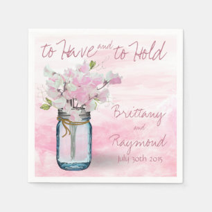 SERVIETTE EN PAPIER MASON JAR WATERCOLOR ROSE POIS DOUX