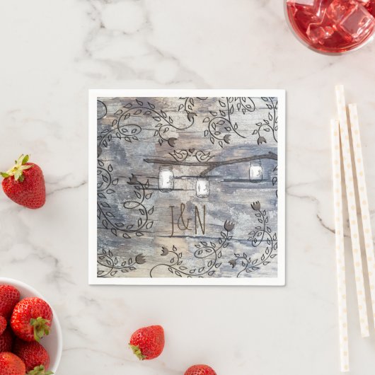 Serviette En Papier Mason Jars & Inséparables Rustic Branch Mariage (En situation)