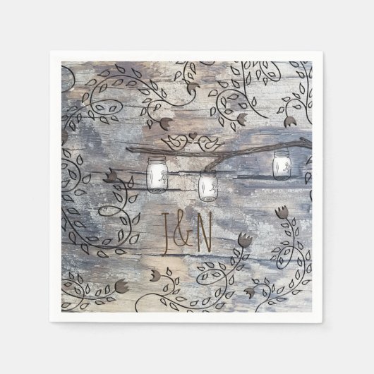 Serviette En Papier Mason Jars & Inséparables Rustic Branch Mariage (Devant)