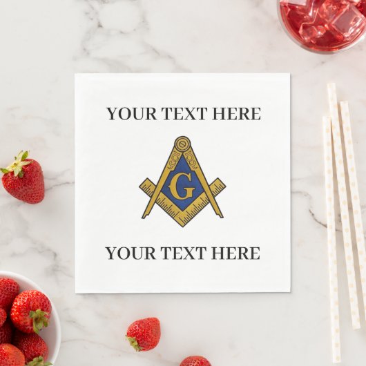 Serviette En Papier Masonic Freemason Square and Compass Blue (En situation)