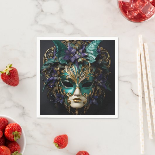 Serviette En Papier Masque d'Aqua Violet Mascarade Masques Mardi Gras  (En situation)