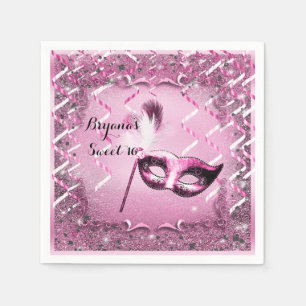 Serviette En Papier Masque de bal masqué rose élégant