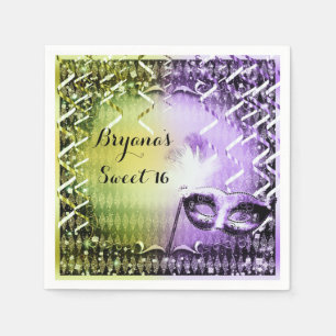 Serviette En Papier Masque de mascarade vert et violet Fête de Mardi G