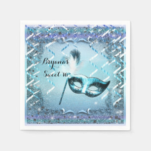 Serviette En Papier Masque de masquerade Aqua & Purple Party de bal él