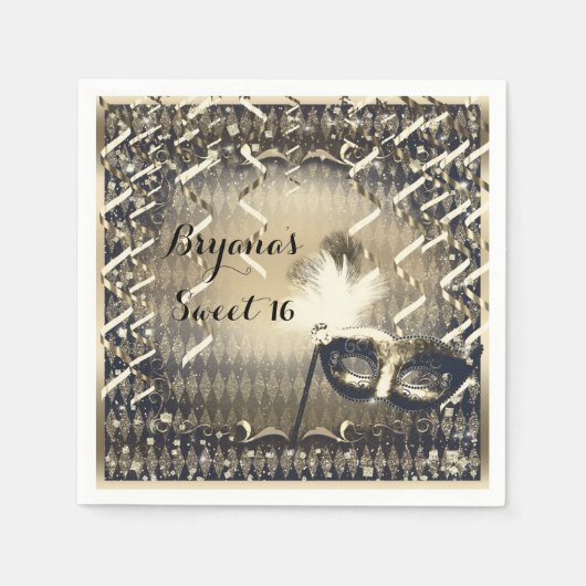 Serviette En Papier Masque de masquerade en or blanc et bronze pour fê (Devant)