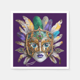 Serviette En Papier Masque de plumes et de métal de Mardi Gras