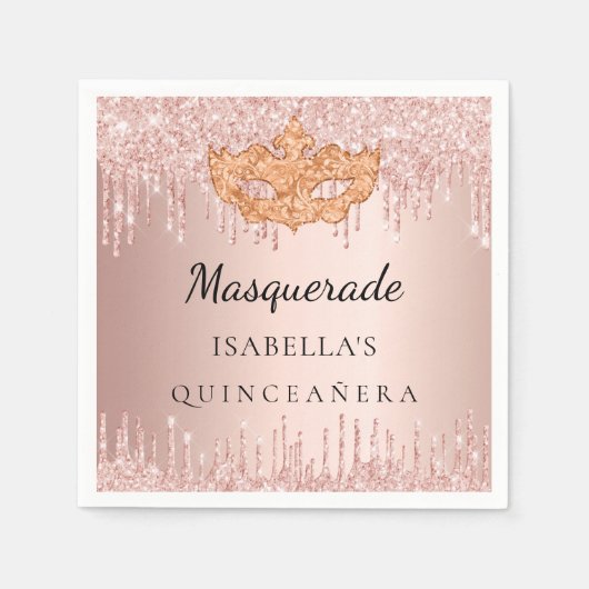 Serviette En Papier Masque de Quinceanera masqué rose parties scintill (Devant)