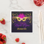 Serviette En Papier Masque Gras Mardi Noir|Or et Rose avec perles (En situation)