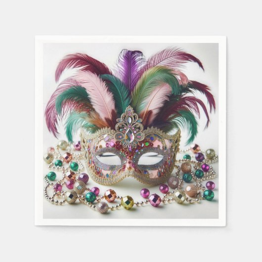 Serviette En Papier Masque Mardi Gras Bijoux (Devant)