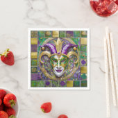 Serviette En Papier Masque Mardi Gras Jester Vert Or (En situation)