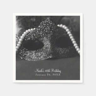 Serviette En Papier Masque noir & blanc Masquerade Masque & Perles Par