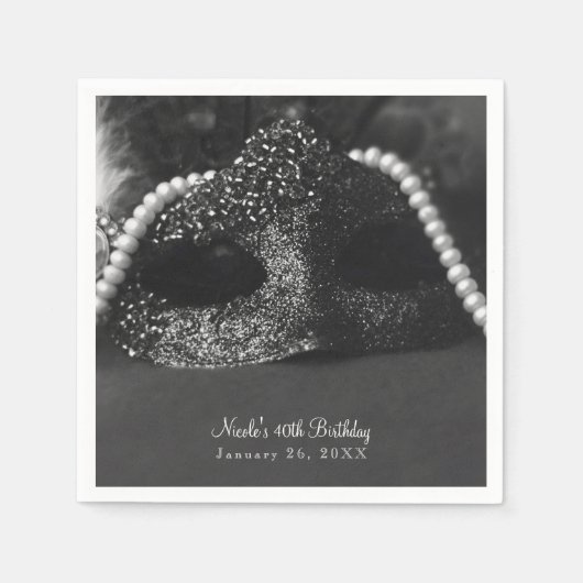 Serviette En Papier Masque noir & blanc Masquerade Masque & Perles Par (Devant)