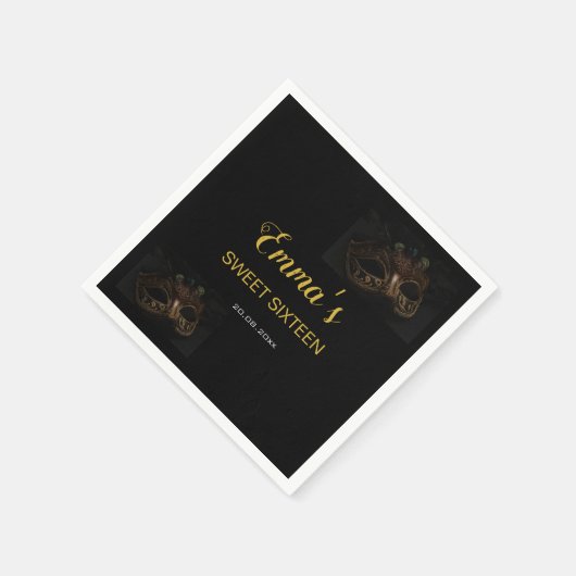 Serviette En Papier Masque noir & or élégant Masquerade Masque 16 Anni (Coin)
