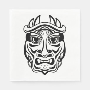 Serviette En Papier Masque Oni japonais Art linéaire tribal Démon