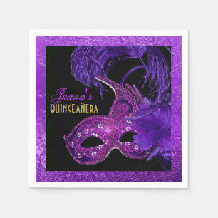 Serviette En Papier Masque violet Mascarade Quinceañera