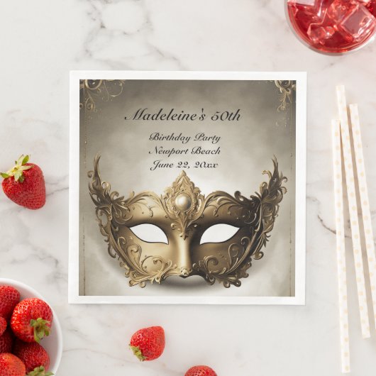 Serviette En Papier Masquerade Antique Venise Masque Chic 50e annivers (En situation)