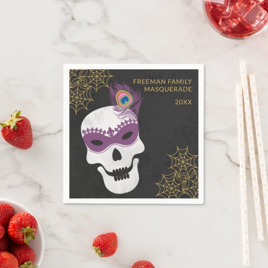 Serviette En Papier Masquerade Crâne Halloween Party Napkin (En situation)