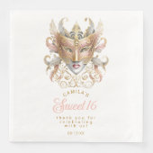 Serviette En Papier Masquerade Masque Motif Rose Or Blanc ID1032 (Devant)