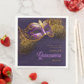 Serviette En Papier Masquerade Masque Quinceanera Purple Gold ID1031 (En situation)