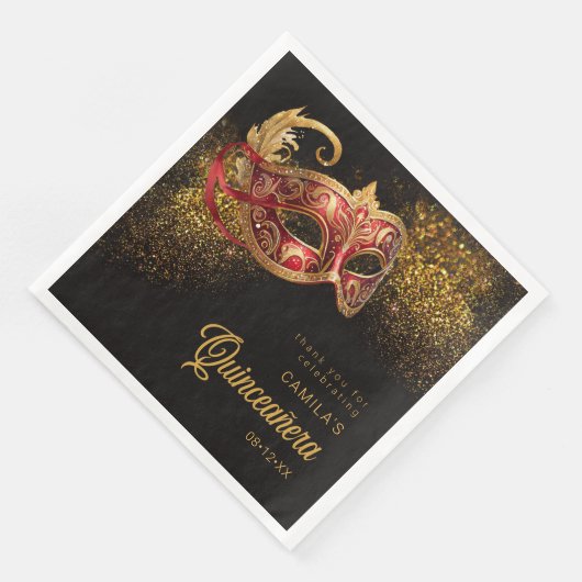 Serviette En Papier Masquerade Masque Quinceanera Rouge Or ID1031 (Coin)
