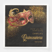 Serviette En Papier Masquerade Masque Quinceanera Rouge Or ID1031 (Devant)