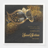 Serviette En Papier Masquerade Masque Sweet 16 Black Gold ID1032 (Devant)