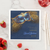 Serviette En Papier Masquerade Masque Sweet 16 Blue Gold ID1032 (En situation)