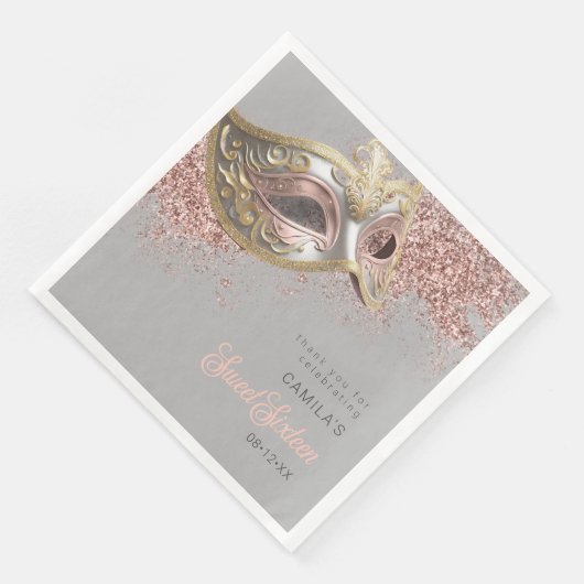 Serviette En Papier Masquerade Masque Sweet 16 Rose Gold ID1032 (Coin)