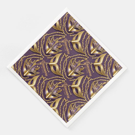 Serviette En Papier Masquerade perles Quinceanera Masques Purple ID103 (Coin)