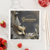 Serviette En Papier Masquerade Quinceañera Bienvenue Black Gold ID1031 (En situation)
