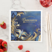 Serviette En Papier Masquerade Quinceanera Blue Gold ID1031 (En situation)
