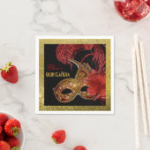 Serviette En Papier Masquerade Quinceañera parti rouge, fausse feuille (En situation)