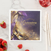 Serviette En Papier Masquerade Quinceanera Purple Gold ID1031 (En situation)