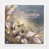 Serviette En Papier Masquerade Quinceanera Rose Gold ID1031 (Devant)