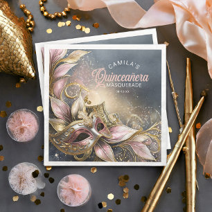Serviette En Papier Masquerade Quinceanera Rose Gold ID1031