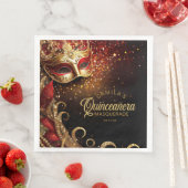 Serviette En Papier Masquerade Quinceanera Rouge Or ID1031 (En situation)