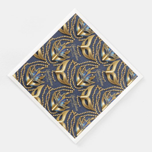 Serviette En Papier Masquerade Sweet 16 perles Masques Blue ID1032 (Coin)