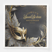 Serviette En Papier Masquerade Sweet 16 Welcome Black Gold ID1032 (Devant)