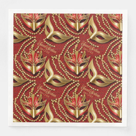 Serviette En Papier Masquerade Sweet sixteen perles Masques rouge ID10 (Devant)