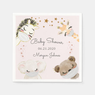 Serviette En Papier masques de visage animal baby shower monogramme se